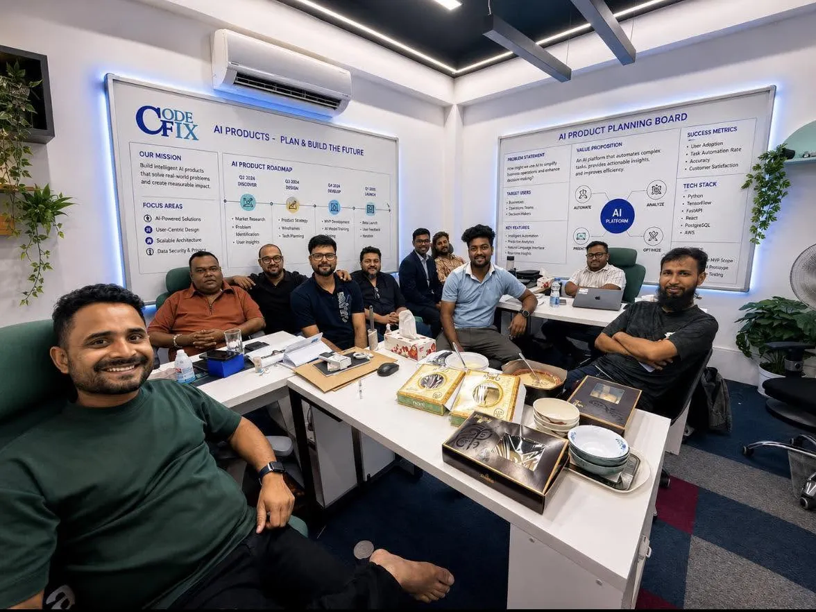 The CodeFix IT team at our Dhaka office